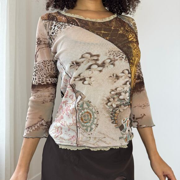 Vintage Y2K Tribal Mesh Top (M) - Picture 7 of 9